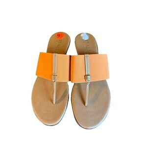 Women’s Italian Shoemakers Slide/Thong Sandal Orange Leather Sz 9